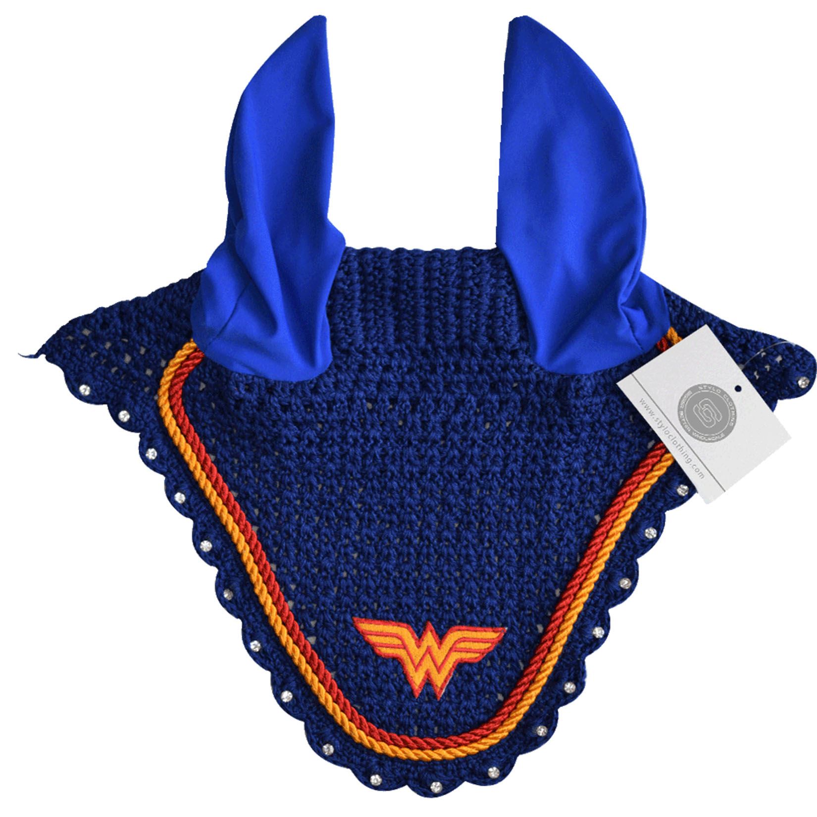 Ear Bonnet | Top 5 Super Hero Ear Bonnet Hero Logo New Trendy Super Hero Customized Ear Bonnet Hero Logo with Rhinestone Horse Fly Veil Tack