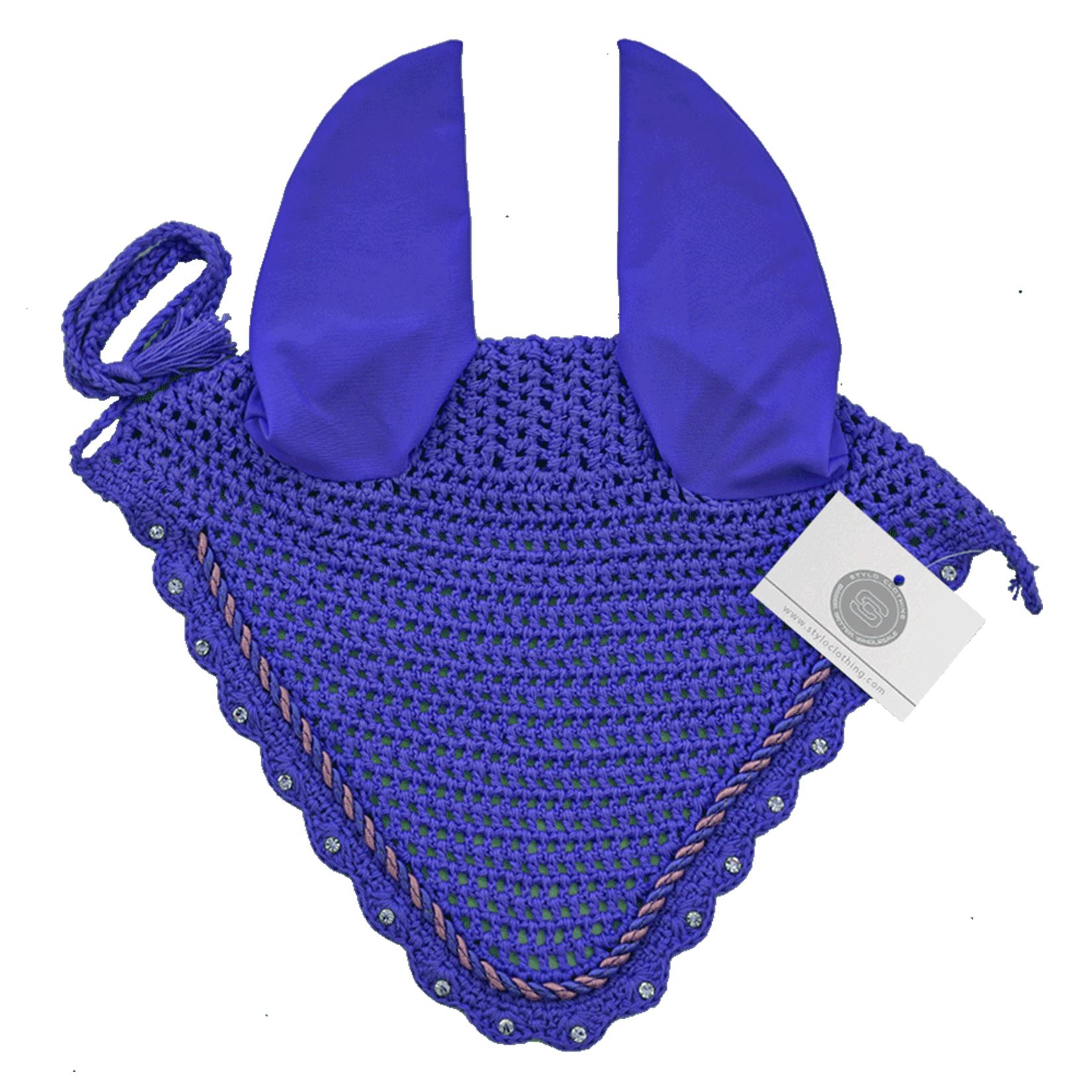 Violet breathable ear bonnet adorned with rhinestones from Stylo Clothing - Best Breathable Ear Bonnet with Rhinestones - 20+ Colors