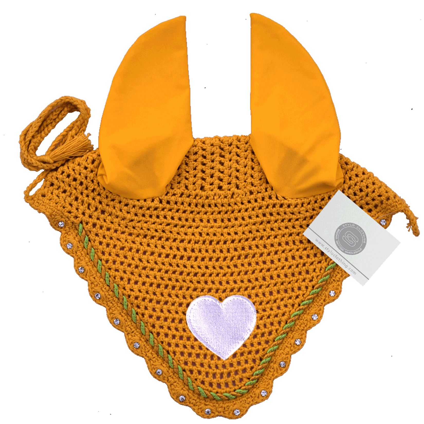 Comfortable Horse Valentines Ear Bonnet in Marigold - Bright and Cheerful Bright marigold valentines ear bonnet for equestrian use