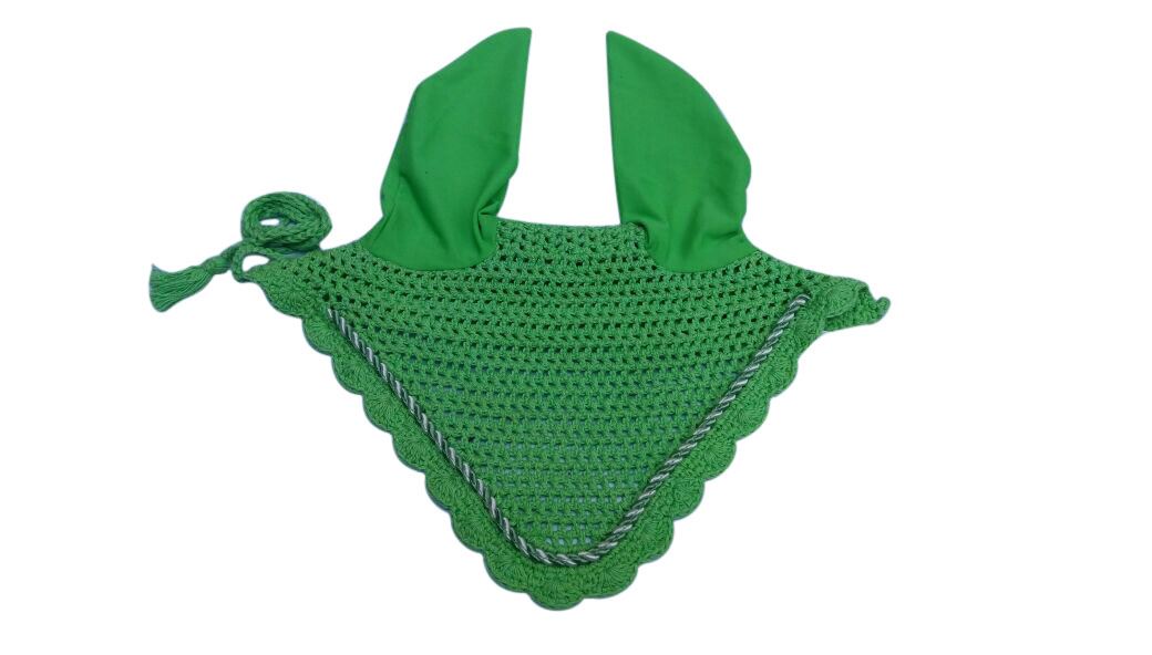 Customized-earbonnet-crystals-with-string-durable-equestrian-horse-tack Reliable horse care fly veil ear bonnets with single cord, offering superior comfort and fly protection