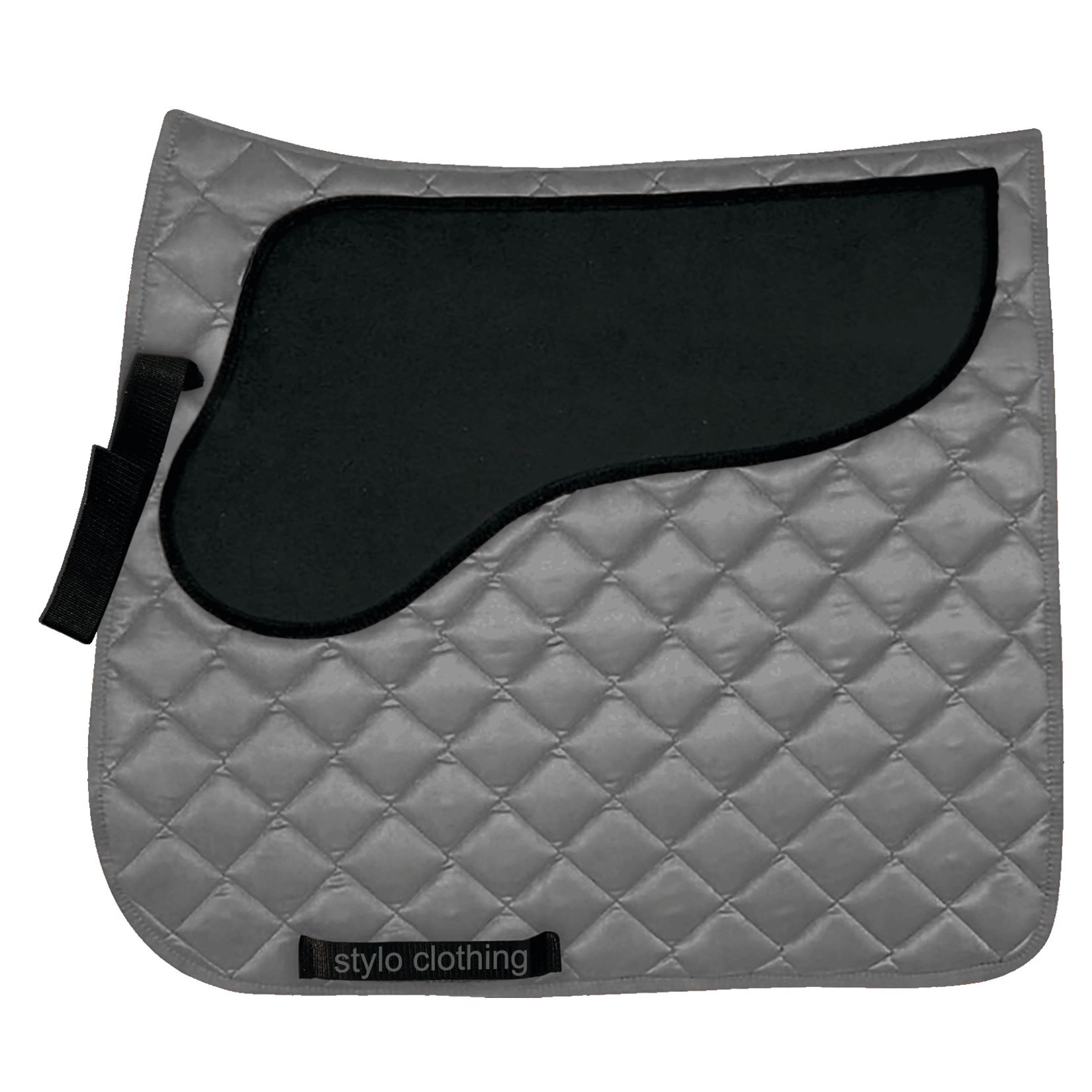 "Premium satin dressage saddle pad with neoprene padding, built for durability and comfort, available from Stylo Clothing supplier"