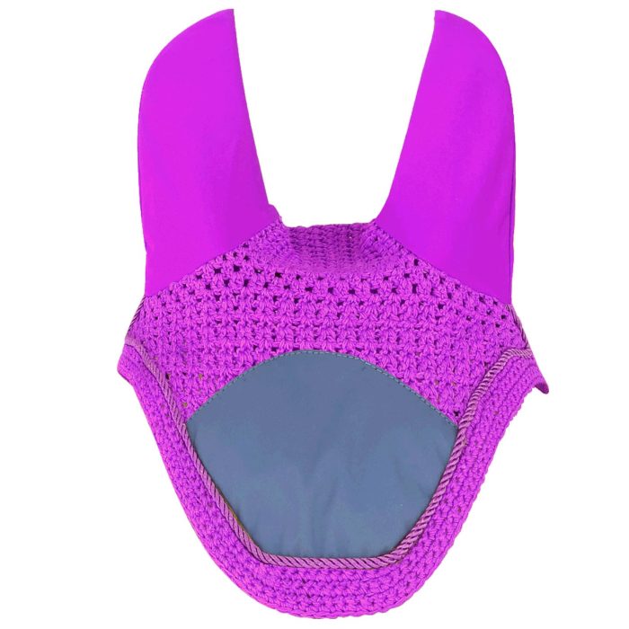 Purple reflective ear bonnet designed for night riding visibility