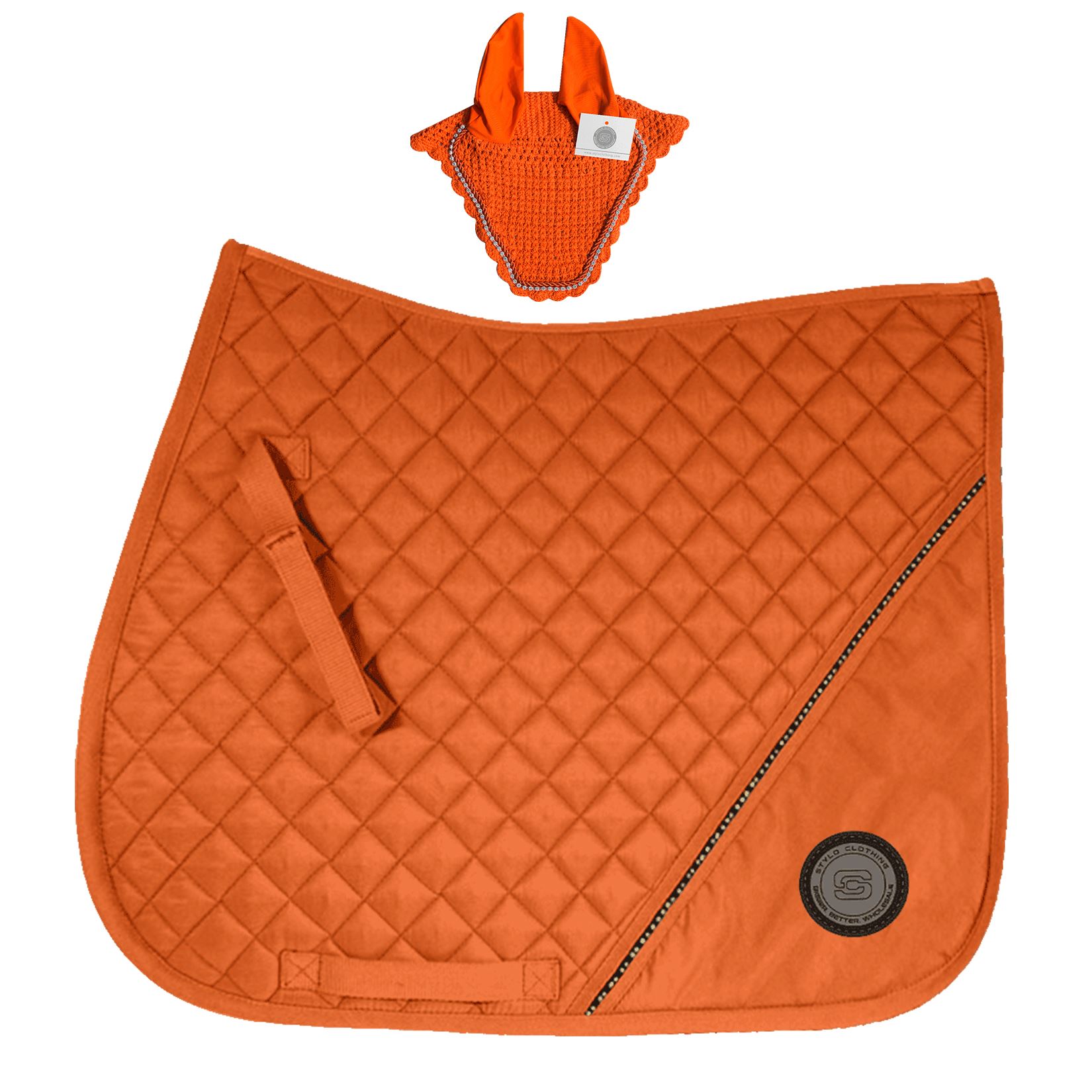 Hot-Selling-Matching-Set-of-Cotton-Saddle-Pad-with-Rhinestones-and-Crystal-Cord-Fly-Bonnet-with-Crystals Durable Cotton Matching Sets in Wholesale, Includes Cotton Saddle Pad with Rhinestones and Crystal Cord Fly Bonnet with Crystals