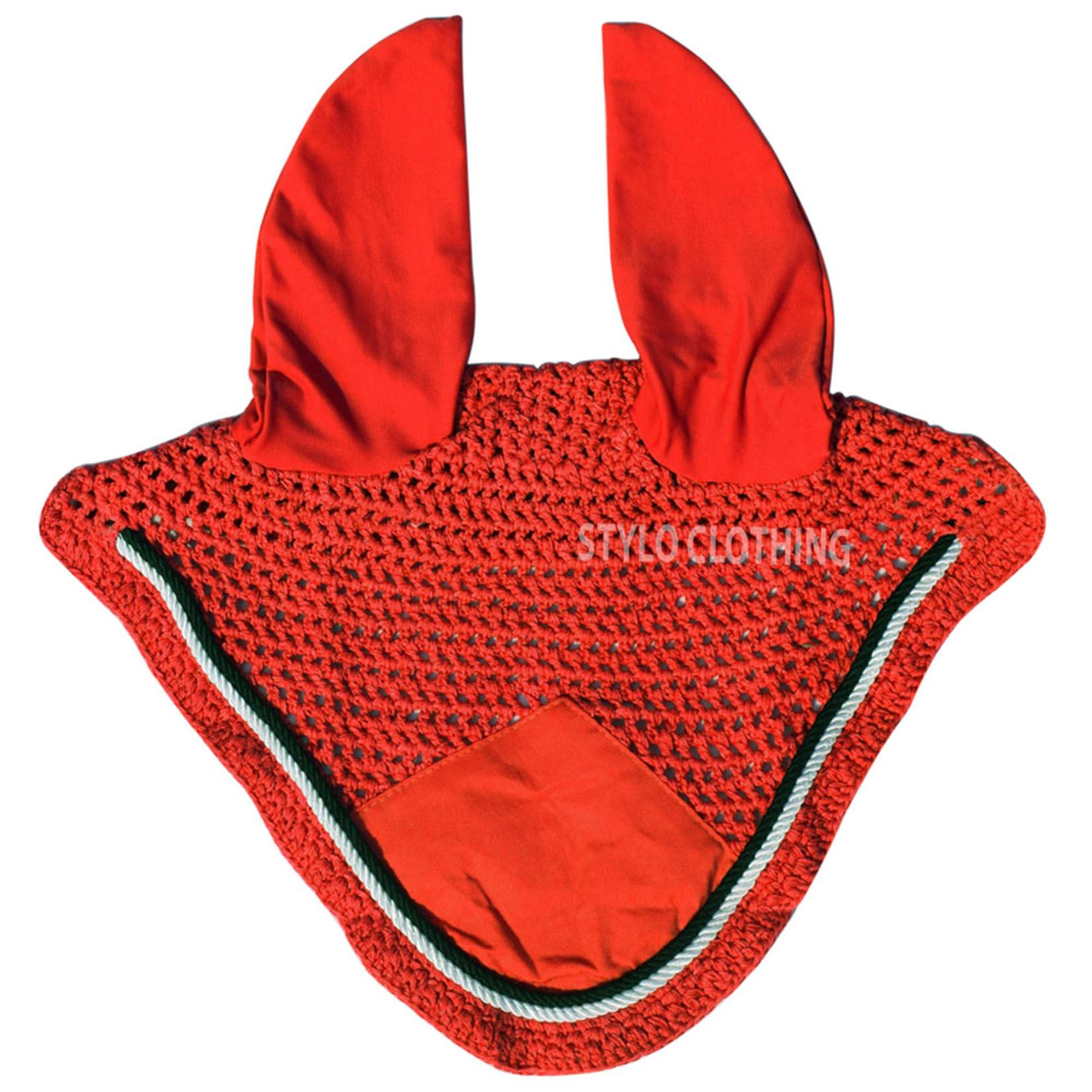 Scarlet fashionable ear bonnet for a bold equestrian look