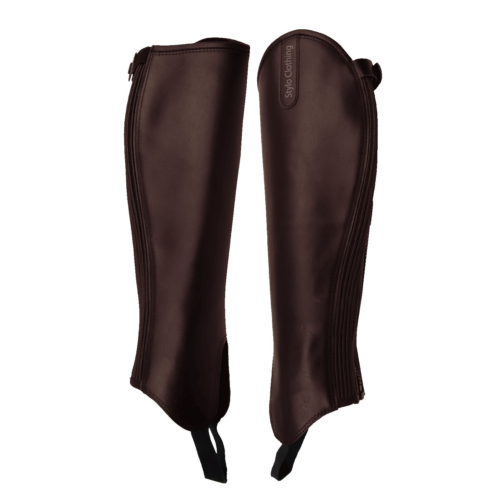 "Premium stylish PU leather half chaps, designed for riders seeking quality and style, available online from Stylo Clothing"