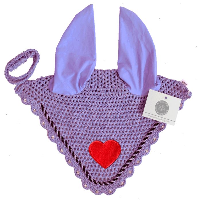 Iris-colored Valentine ear bonnet for horses, a Stylo Clothing exclusive