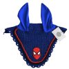 Ear Bonnet | Top 5 Super Hero Ear Bonnet Hero Logo Blue ear bonnet with a red superhero logo, offering stylish fly protection for horses.