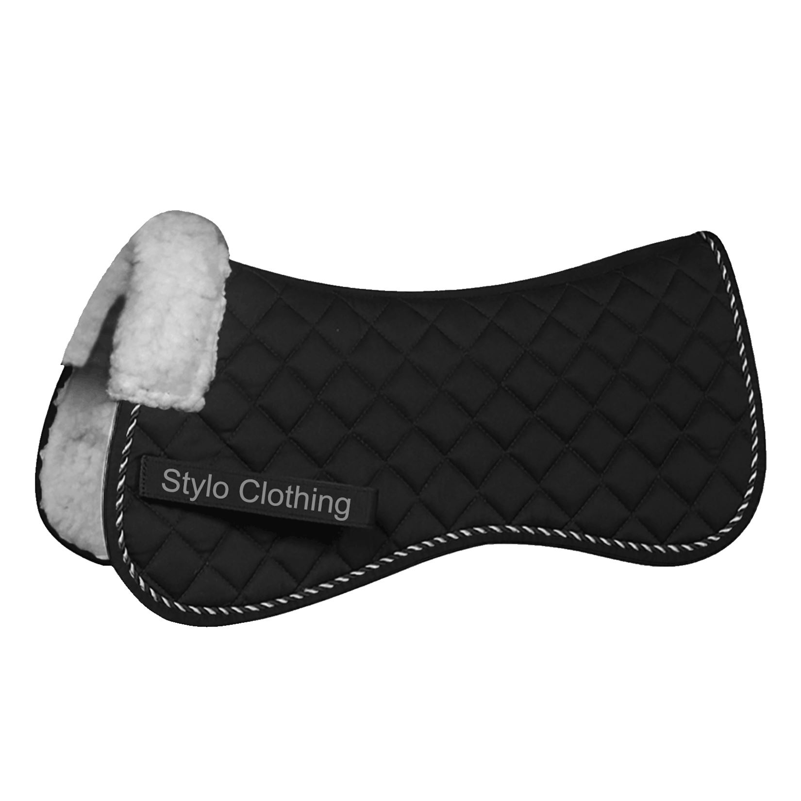 "High-quality all purpose half saddle pad, faux fur lined for comfort, wholesale equestrian gear by Stylo Clothing"