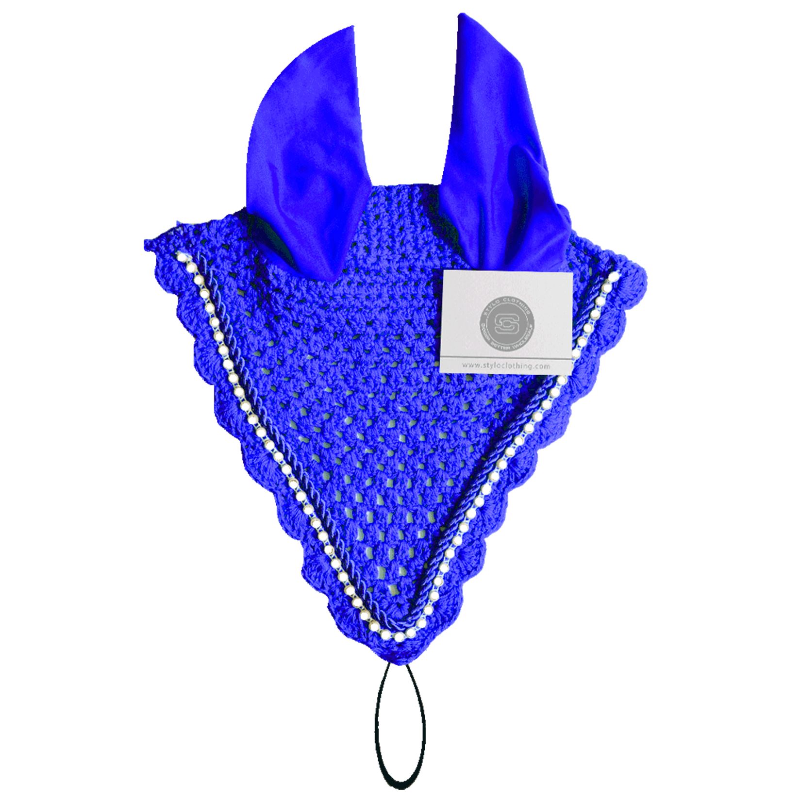 Stylish Royal Blue Tie Down Ear Bonnet with Rhinestone | 20+ Options Royal blue tie down ear bonnet with rhinestone embellishments for a chic look