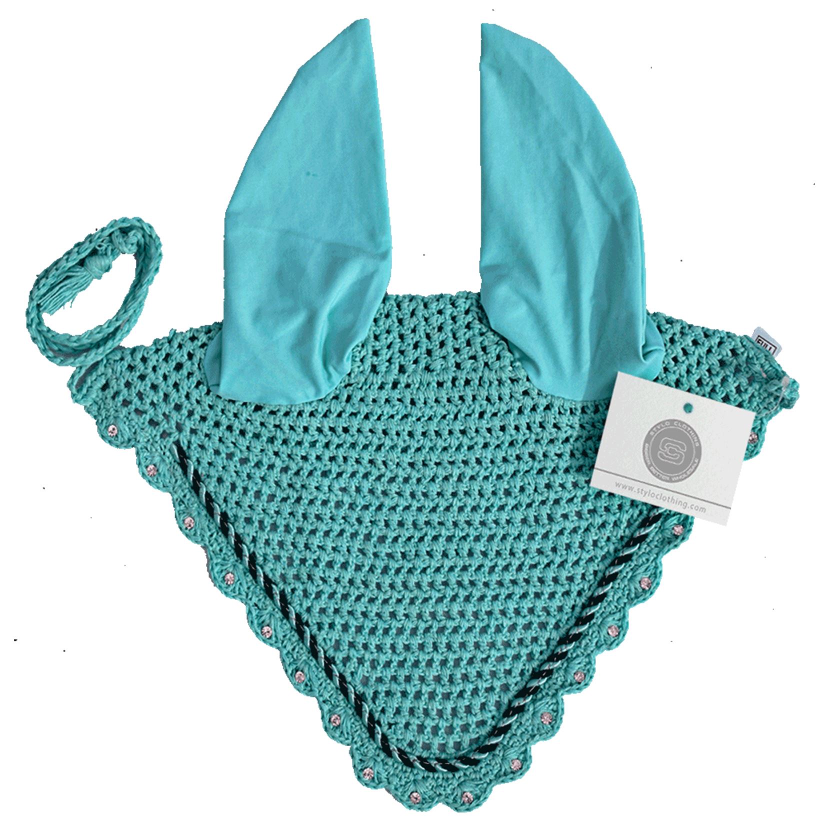 Sapphire breathable ear bonnet with sparkling rhinestones from Stylo Clothing