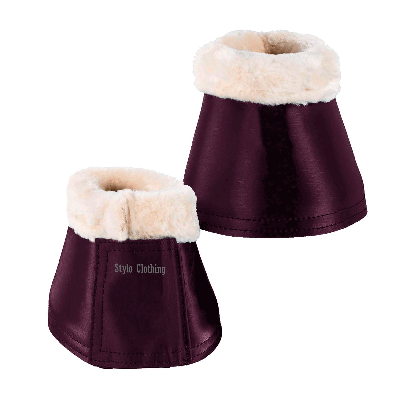 Trendy bell boots custom-made with faux fur, offering premium equestrian care by Stylo Clothing.