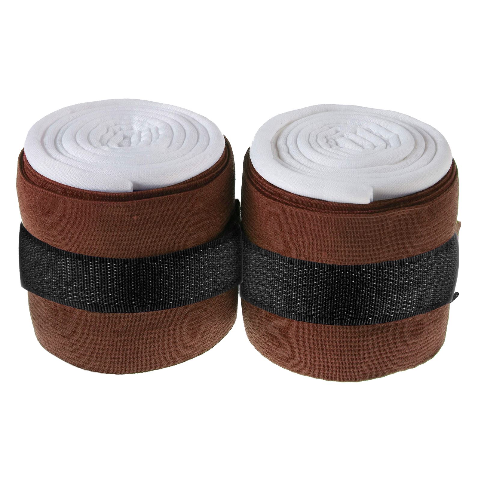 Classic brown trendy horse bandages ensuring strong support and plush comfort for horse legs.