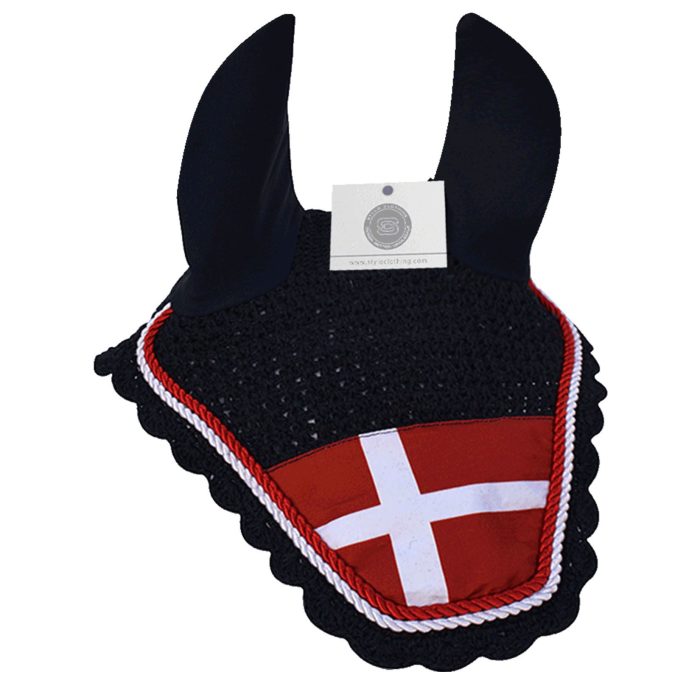 Denmark country flag ear bonnet in premium quality for horses