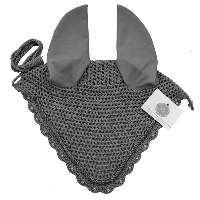 Stylish horse fly veil ear bonnet with rhinestones, offering comfort and protection during rides