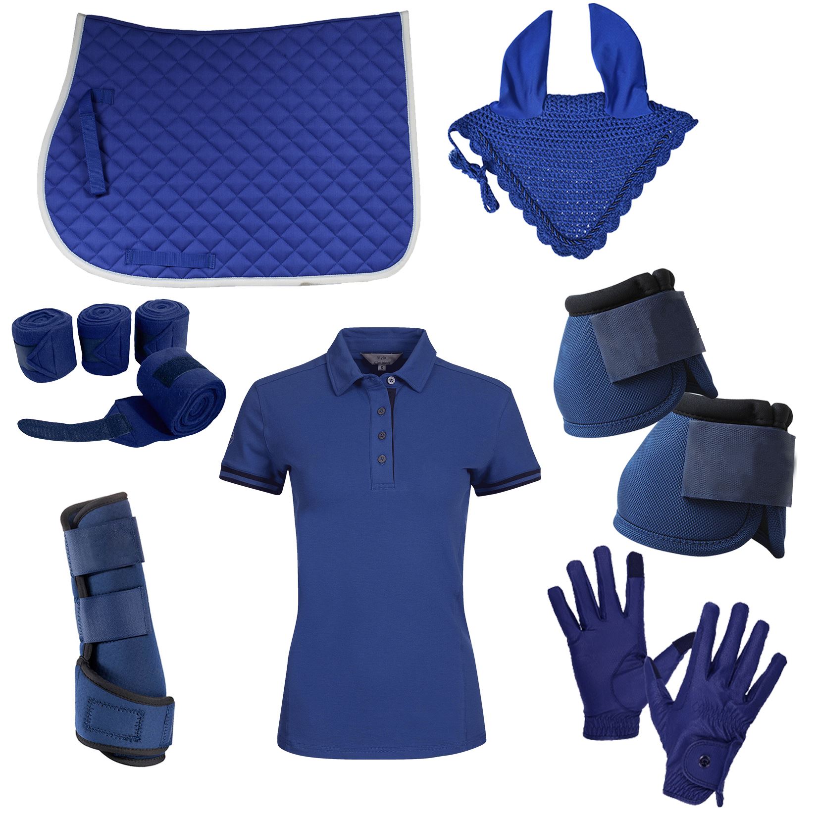 blue-Matching-set-of-all-purpose-horse-saddle-pad-bandages-gloves-tendonboots-and-halfsleeve-shirtr-horse-riding-tack Best Customized Horse Matching Sets in Wholesale - 7 Items