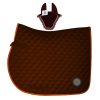brown-horse-matching-set-with-ear-bonnet-and-cotton-saddle-pad-wholesale. Durable Customizable Cotton Matching Set, Includes Cotton Saddle Pad and Ear Bonnet, Wholesale for Equestrians