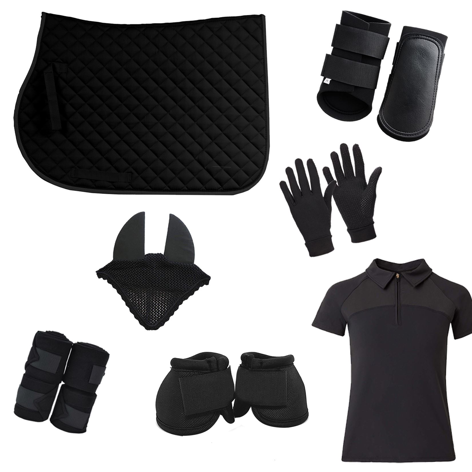 custom-made-black-Matching set-horse-saddle-pad,-bandage,-gloves,-boots,-and-T-shirt-horse-riding Best Selling Custom Made Black Horse Matching Set Horse Saddle Pad, Bandage, Gloves, Boots, and T-shirt Horse Riding