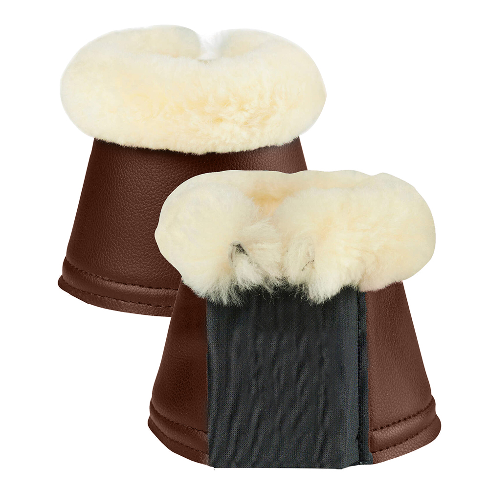Best Selling bell boots with fleece faux fur lining for horse leg protection, wholesale tack by Stylo Clothing