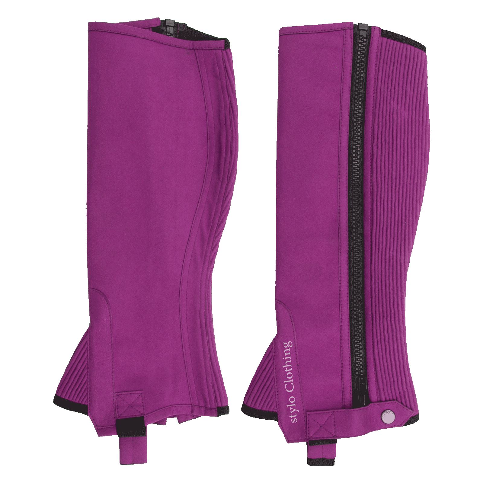 "High-quality best fit half chap for riding, equipped with zipper and non-slip button, bulk orders at Stylo Clothing"