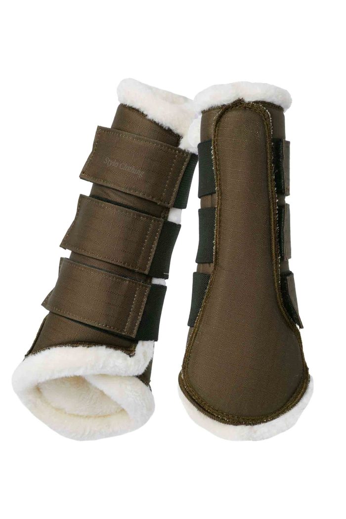 Premium quality brushing boots with soft faux fur, ensuring gentle leg support for horses, wholesale by Stylo Clothing.