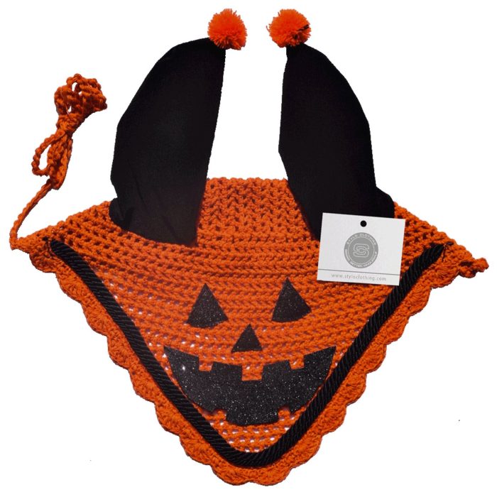 Best-festive-ear-bonnet-with-Halloween-pumpkin-wholesale-equestrian-events