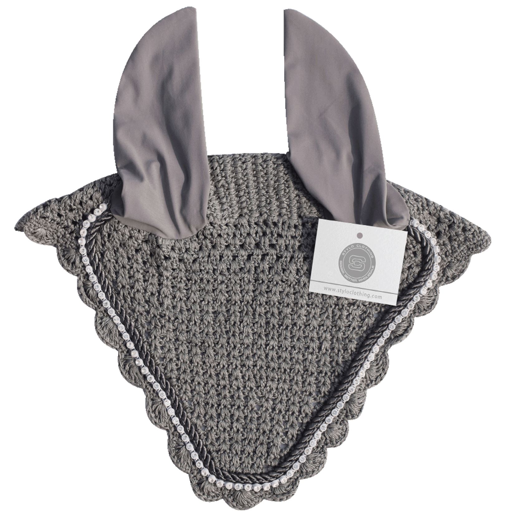 Slate horse ear covers with rhinestone accents for added elegance