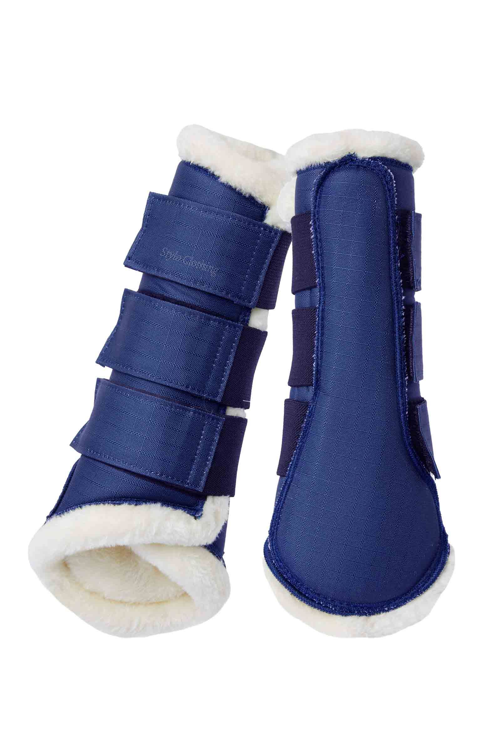 Super Soft Brushing Boots with Smooth Faux Fur Faux fur-lined brushing boots providing comfort and style, perfect for bulk orders from Stylo Clothing, a trusted horse tack manufacturer.