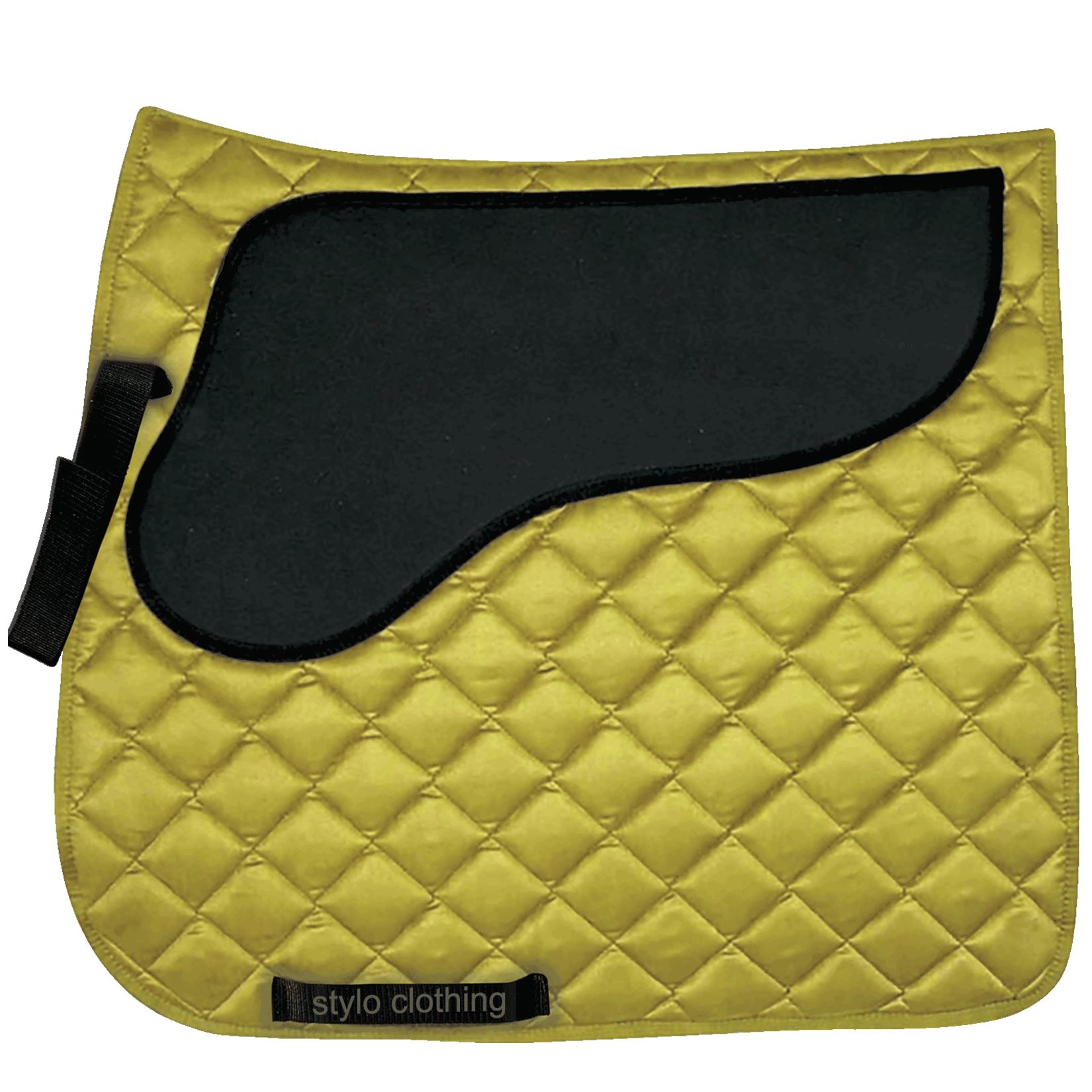 "Satin dressage horse saddle pad with shock-absorbing neoprene, ideal for stability and comfort, wholesale by Stylo Clothing"