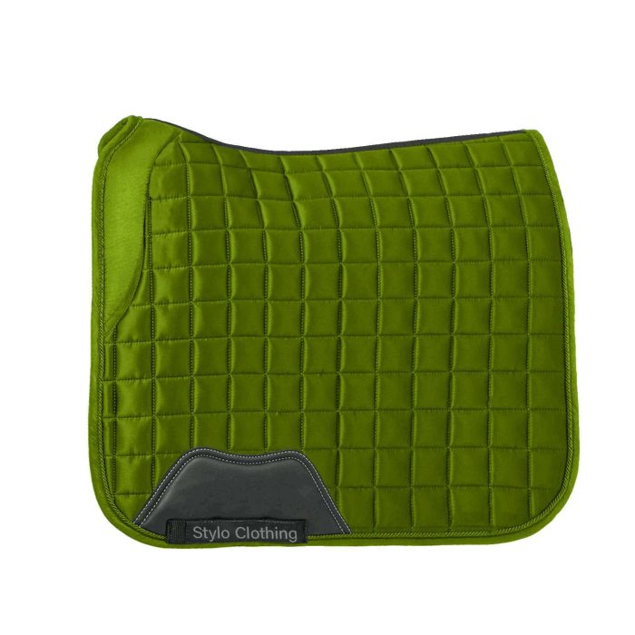"High-quality satin dressage saddle pads, custom made for optimal fit, available wholesale from Stylo Clothing"