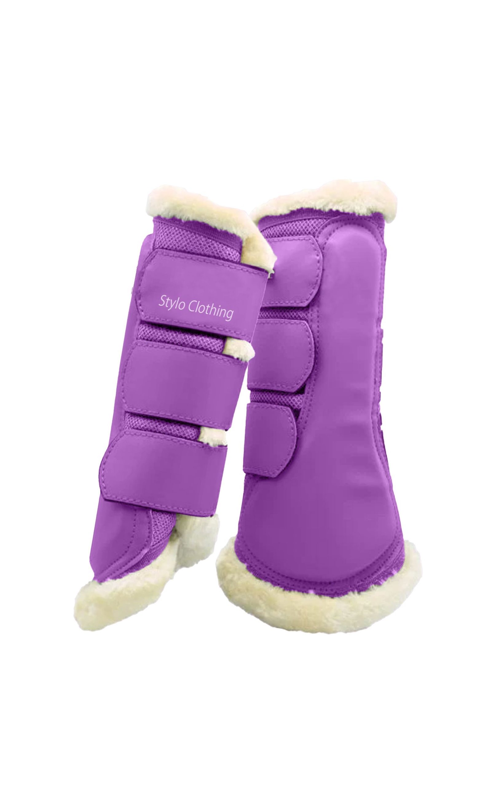High End Top Quality Brushing Boots with Faux Fur Top Quality Brushing Boots featuring faux fur lining for comfort and durability, made by Stylo Clothing for equestrian needs.