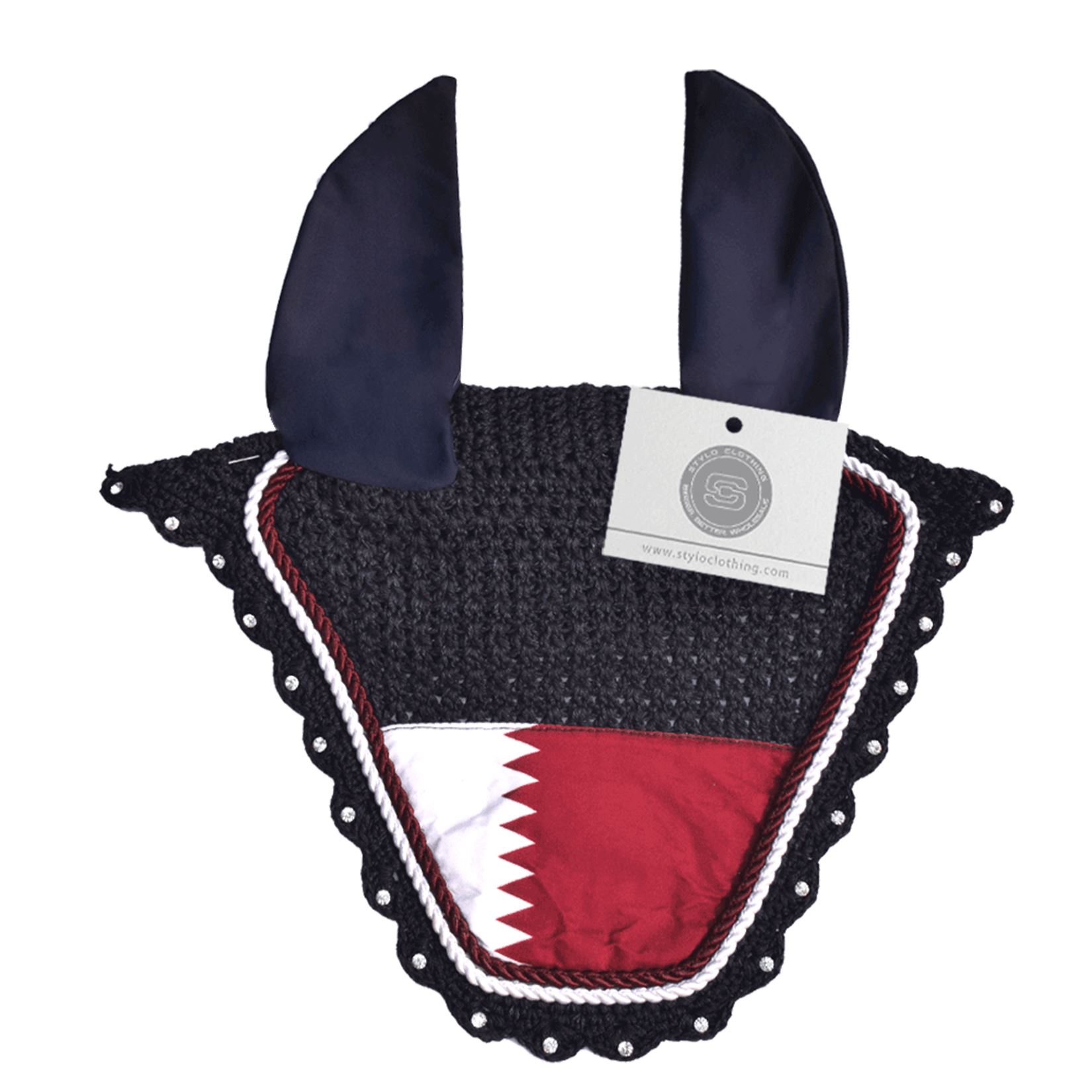 Bahrain flag ear bonnet for horses – comfortable and lightweight fly veil