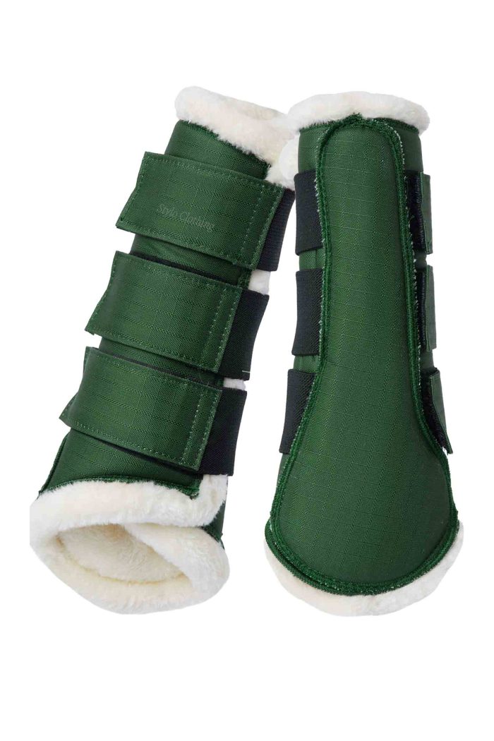 Stylish and durable brushing boots featuring smooth faux fur, ideal for equestrian training, from Stylo Clothing's wholesale collection.