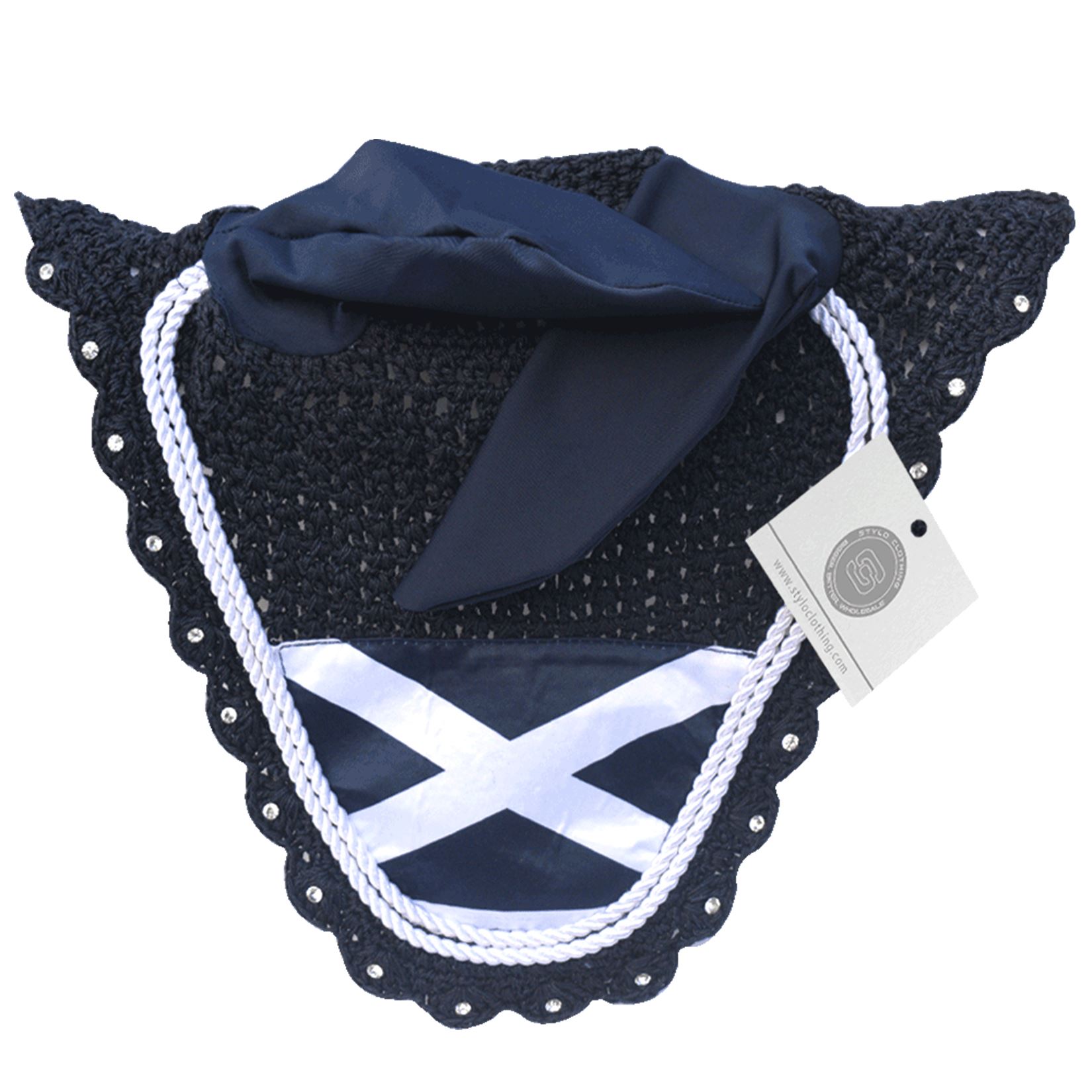 Shetland flag-ear-bonnet with customizable design for horses