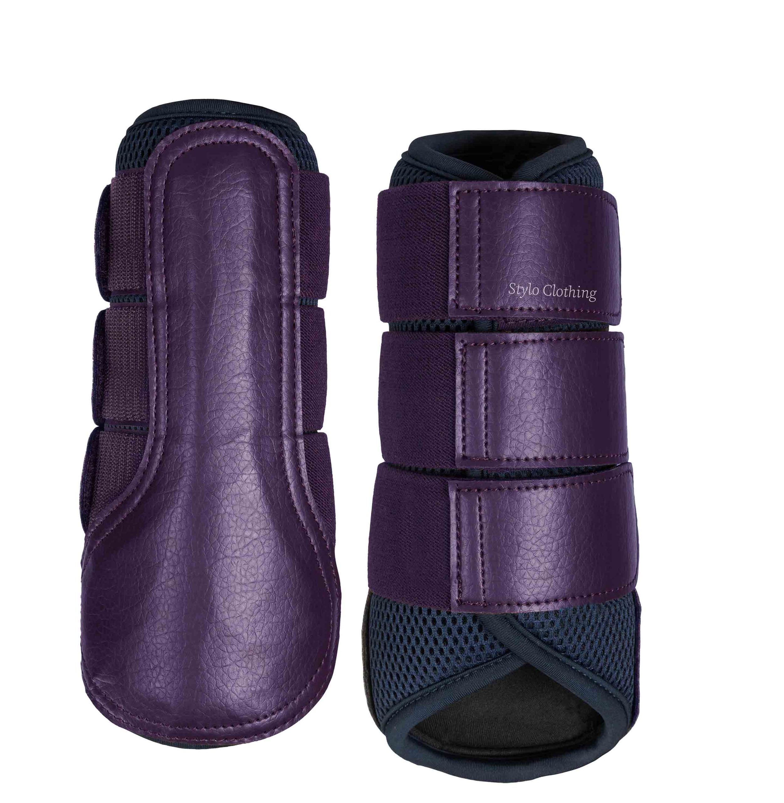 Lightweight and durable flexible brushing boots, custom-made for equestrian training, wholesale by Stylo Clothing.