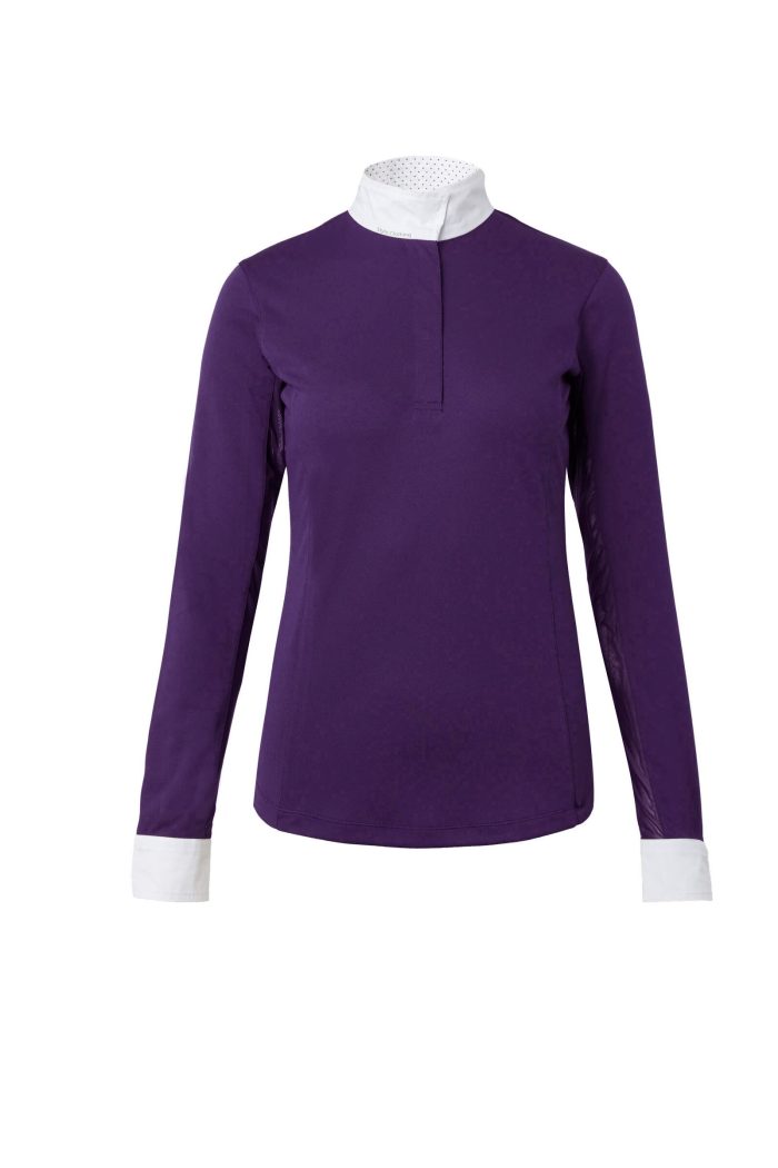 Wholesale long sleeve women training shirt with white collar and cuffs high-quality equestrian apparel by Stylo Clothing