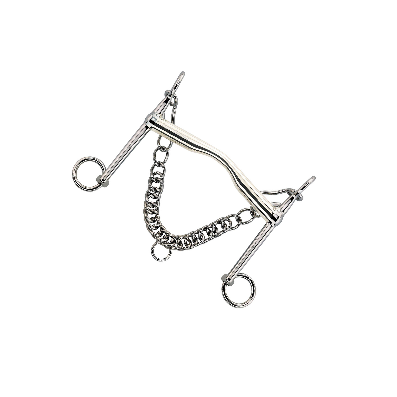 High-quality Weymouth bit with angled port, designed for refined control and comfort in equestrian activities