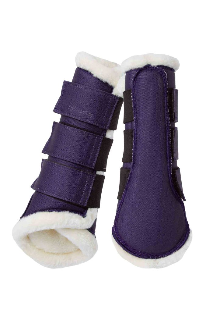 Luxury brushing boots with faux fur, designed for superior leg care during rides, custom-made by Stylo Clothing.