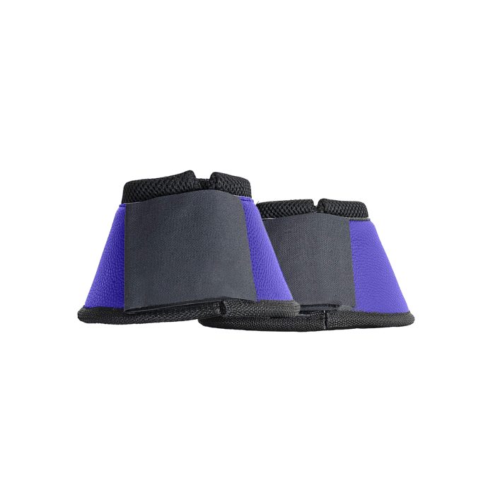 Durable neoprene bell boots featuring leather-like outer shells, wholesale-ready for equestrian enthusiasts.