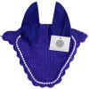 Royal blue best ear bonnet featuring rhinestones and a comfortable no-string design