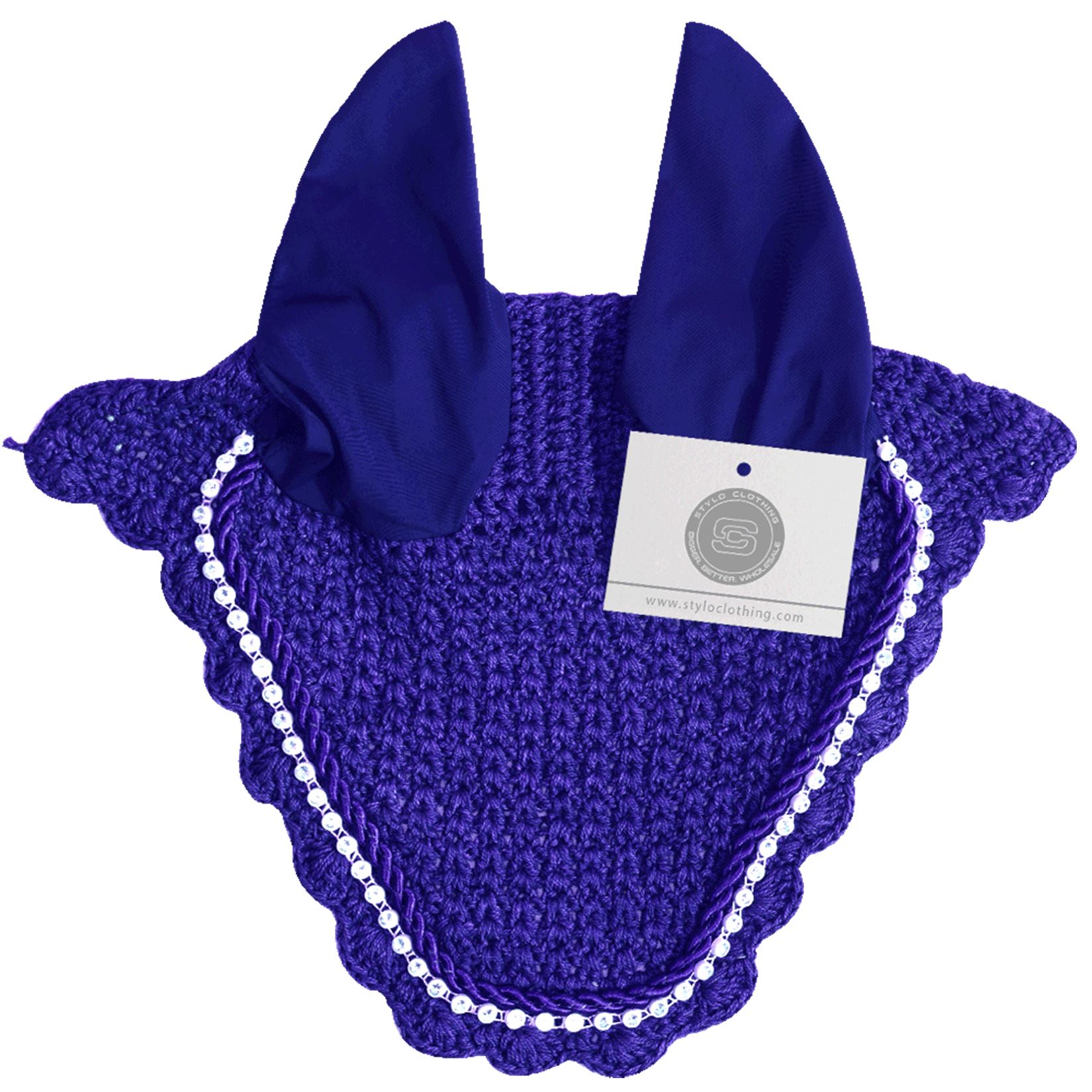 Best Royal Blue Ear Bonnet with No String Rhinestones - 100+ Designs Royal blue best ear bonnet featuring rhinestones and a comfortable no-string design