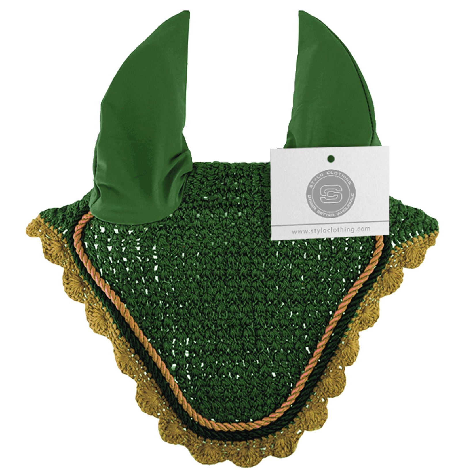 Green horse ear bonnet featuring a double-tone design, providing comfort and protection.