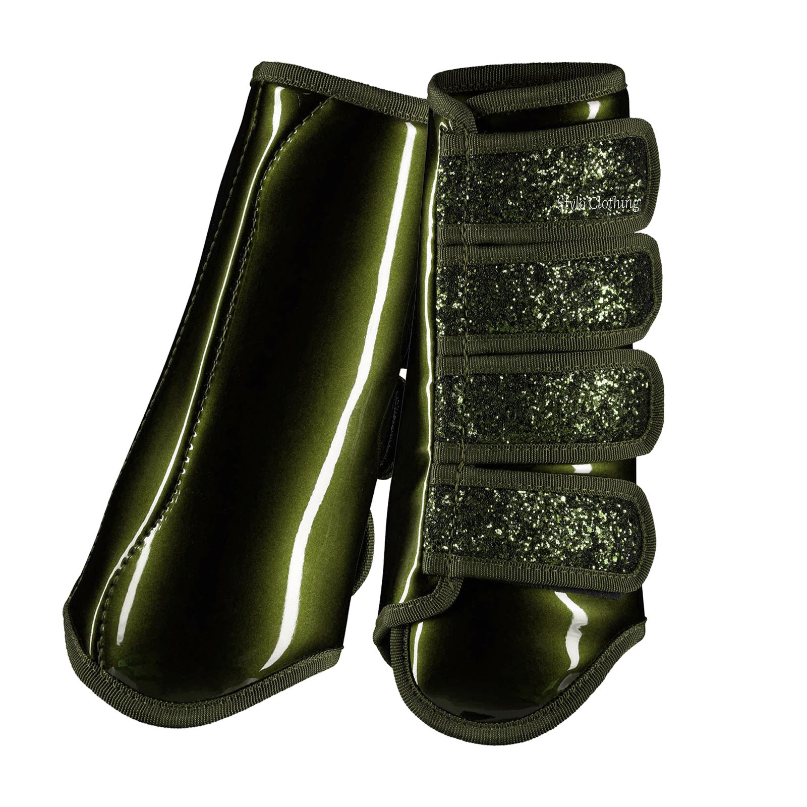 Custom-made Glittery Brushing Boots designed with glitter accents for a luxury touch, ideal for exercise and training.
