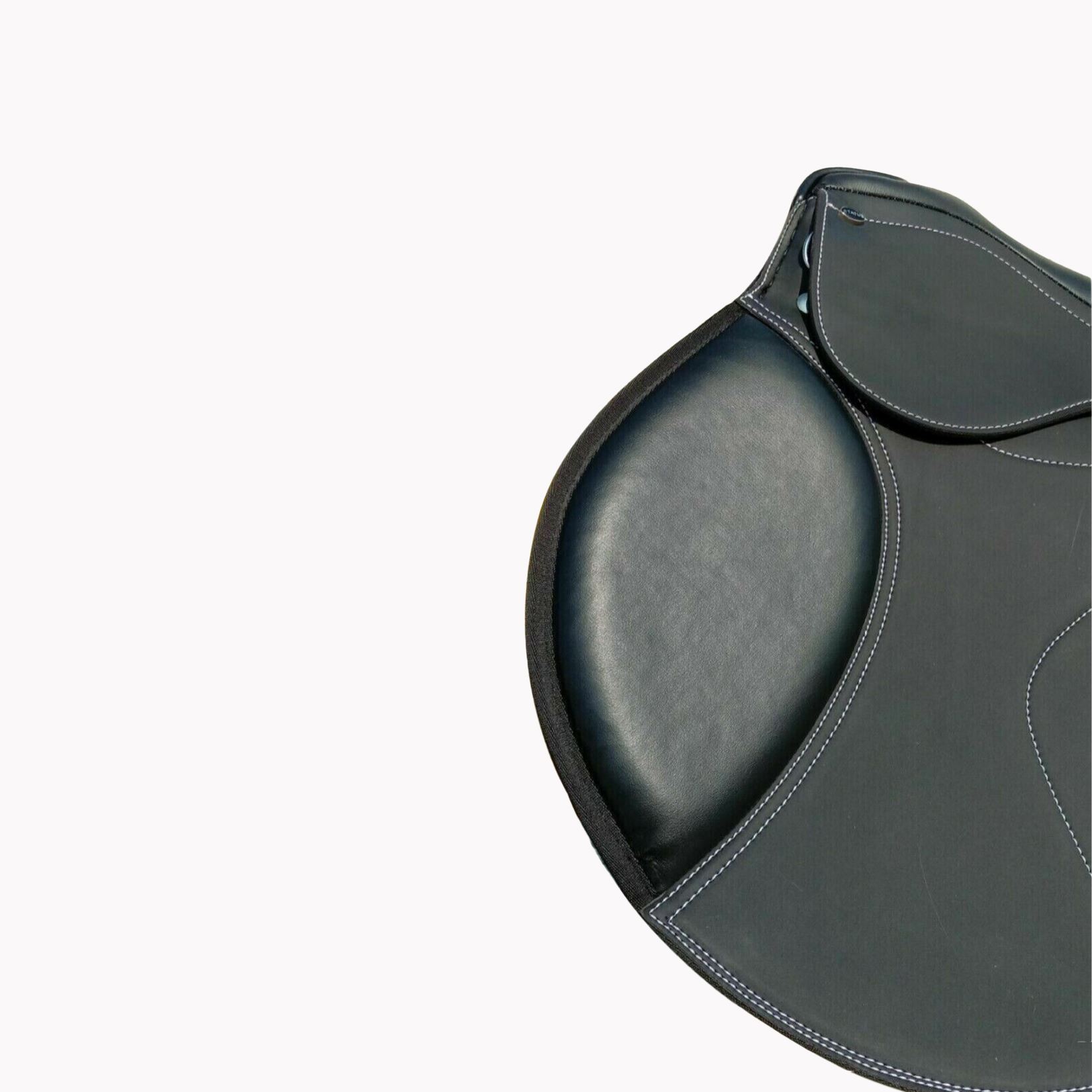 High-performance synthetic jumping horse saddle with plastic tree, designed for agility and comfort, available for OEM orders in various styles.