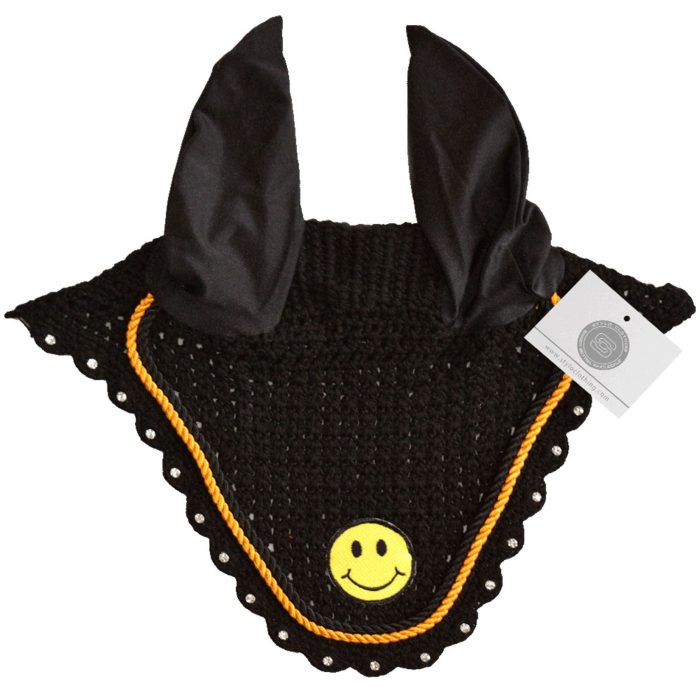 Black ear bonnet providing classic fly protection and comfort.
