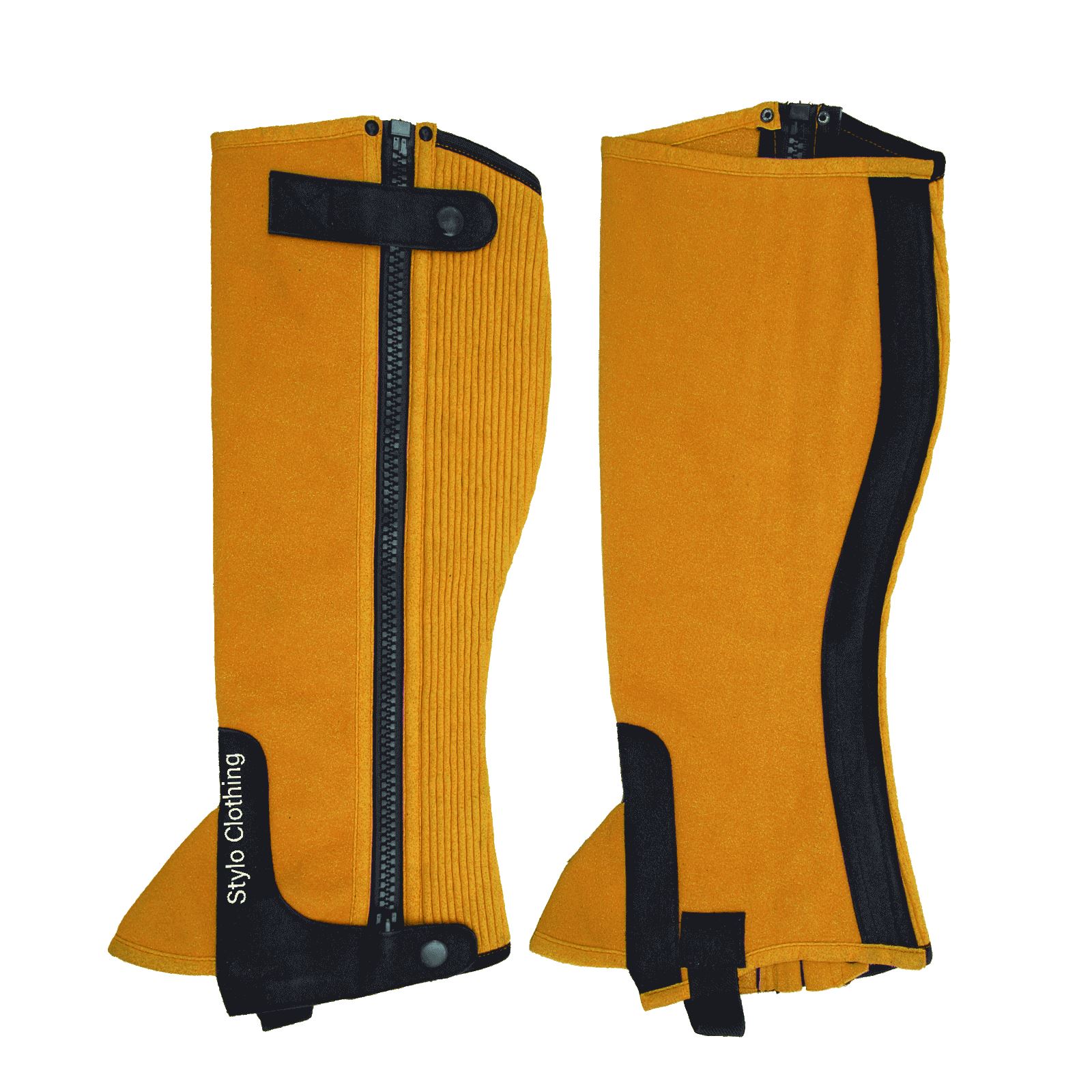 Comfortable-half-chaps-best-zipper-equestrian-riding-equipment-for-riders "Amara suede half chaps with zipper, designed with non-slip surface and adjustable buttons for rider comfort - Stylo Clothing"