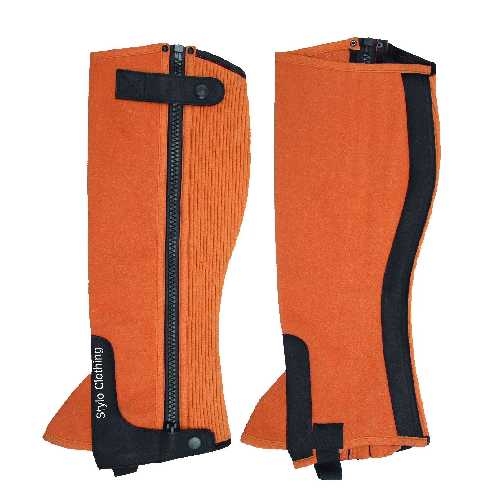 Exclusive-half-chap-Amara-suede-zipper-with-button-wholesale-equine-accessories "High-quality Amara suede zipper half chaps, featuring non-slip grip and button adjustment, perfect for horse riders - Stylo Clothing"