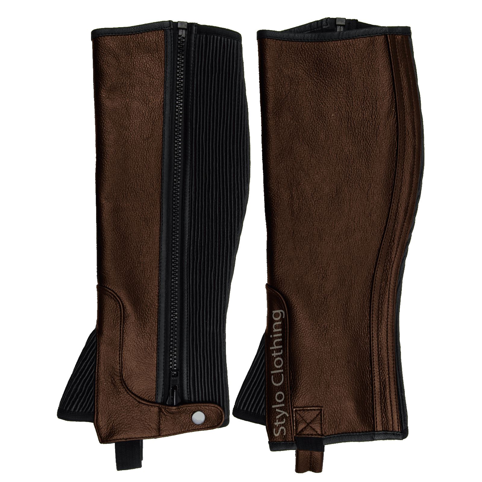 Best-fit-leather-half-chaps-protective-boots-wholesale-horse-riding-gear "Stylish and durable Nubuck half chaps with faux leather, perfect for riding, from wholesale manufacturer Stylo Clothing"