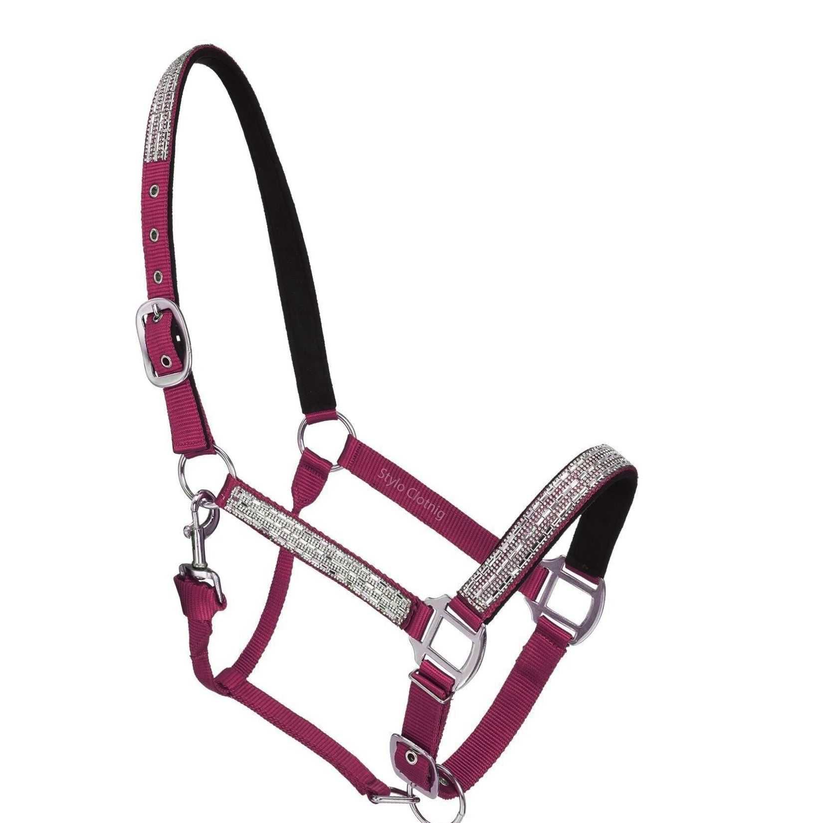 Fancy horse show halter embellished with high-quality crystals, ideal for riders seeking a blend of style and functionality.