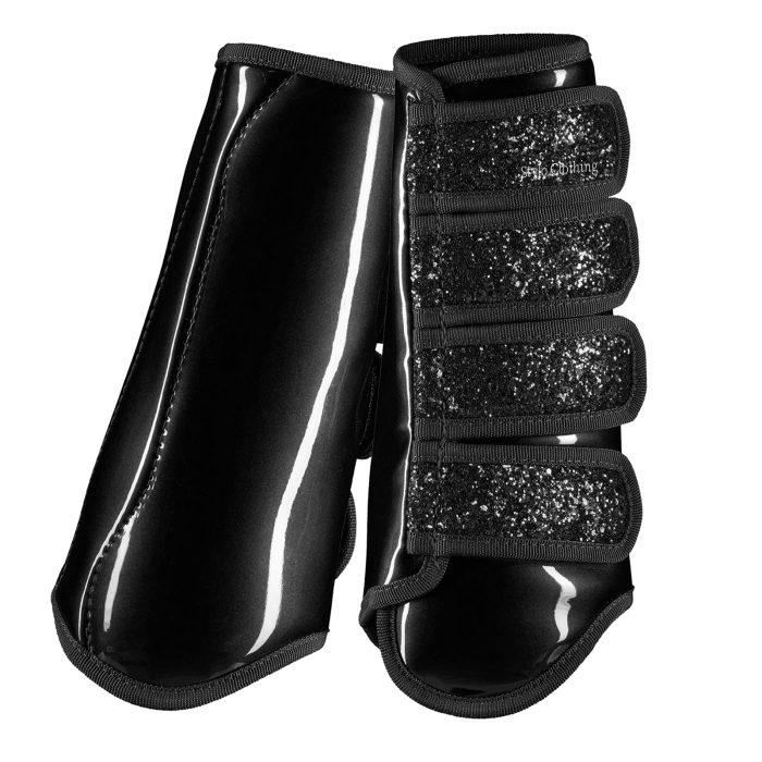 Luxury Glittery Brushing Boots with sparkling details and custom-made fit for horse leg protection during rides.