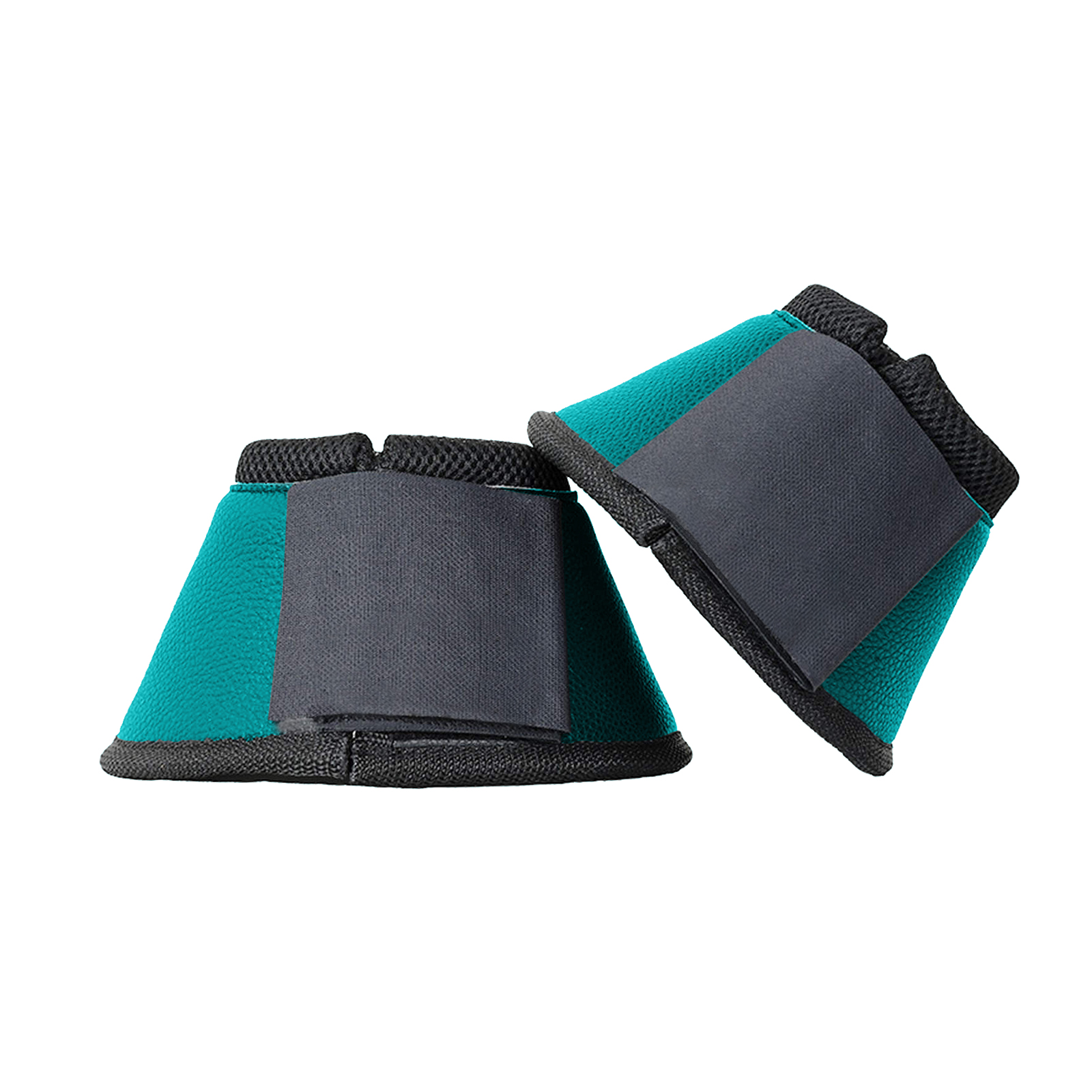 High End neoprene bell boots designed with a sleek leather-look finish, ideal for horse tack.